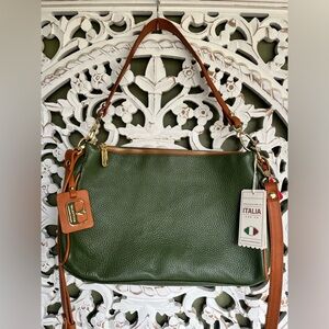 New with Tags Valentina Italian Green Leather crossbody Women's Quiet Luxury bag